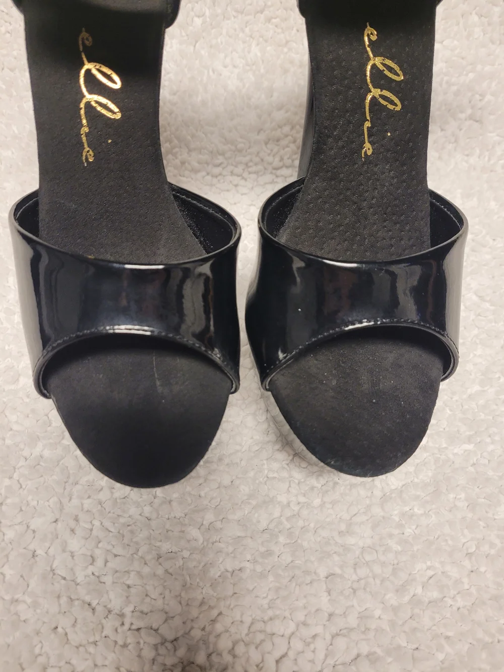 Ellie Black Patent Platform Ankle-Strap Heels